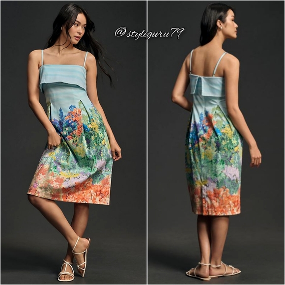 NWT, Anthropologie, Box Bodice Printed Midi Dress - Picture 1 of 2